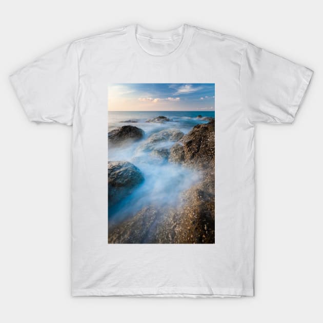 Waves and rocks long exposure T-Shirt by Juhku